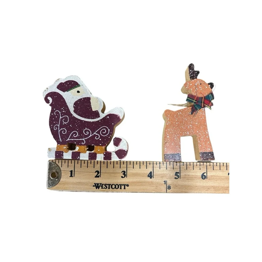VTG Merry Christmas Wood Block Set Table Counter Window Decor Reindeer Santa Set